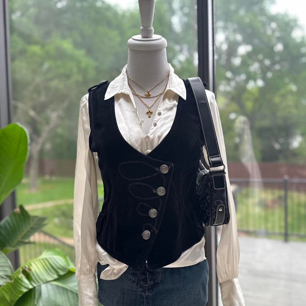 Mind Bridge Black Velvet Button-Up Vest